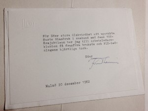 Gratulationsbrevet från Knut Laurin då Surte fyllde 100år